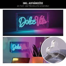 Afbeelding in Gallery-weergave laden, LED Decoratief Letterlicht "Dolce Vita" – 30 x 15 cm – Blauw en Magentarood – Voor Binnengebruik