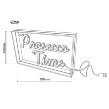 Afbeelding in Gallery-weergave laden, LED Letterlicht "Prosecco Time" – 30 x 15 cm – Blauw en Magentarood – Voor Binnengebruik