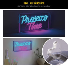 Afbeelding in Gallery-weergave laden, LED Letterlicht "Prosecco Time" – 30 x 15 cm – Blauw en Magentarood – Voor Binnengebruik