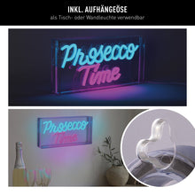 Afbeelding in Gallery-weergave laden, LED Letterlicht "Prosecco Time" – 30 x 15 cm – Blauw en Magentarood – Voor Binnengebruik