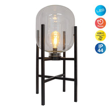 Afbeelding in Gallery-weergave laden, LED Soklamp "Lora" – Hoogte 58 cm – Zwart metaal en helder glas – Voor binnen en buitengebruik
